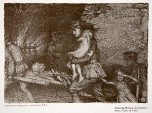 Ratowanie kobiet i dzieci z piwnicy w Ypres, z „Rok 1915: zapis znaczących osiągnięć i wydarzeń”, 1915